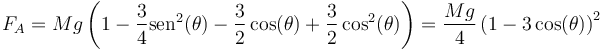 F_A = Mg\left(1-\frac{3}{4}\mathrm{sen}^2(\theta)-\frac{3}{2}\cos(\theta)+\frac{3}{2}\cos^2(\theta)\right) = \frac{Mg}{4}\left(1-3\cos(\theta)\right)^2