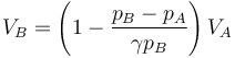 V_B = \left(1-\frac{p_B-p_A}{\gamma p_B}\right)V_A