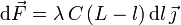 
\mathrm{d}\vec{F} = \lambda\,C\,(L-l)\,\mathrm{d}l\,\vec{\jmath}
