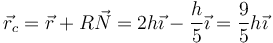 \vec{r}_c=\vec{r}+R\vec{N}=2h\vec{\imath}-\frac{h}{5}\vec{\imath}=\frac{9}{5}h\vec{\imath}