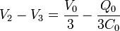 V_2-V_3 = \frac{V_0}{3}-\frac{Q_0}{3C_0}