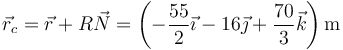 \vec{r}_c = \vec{r}+R\vec{N}=\left(-\frac{55}{2}\vec{\imath}-16\vec{\jmath}+\frac{70}{3}\vec{k}\right)\mathrm{m}