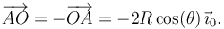 \overrightarrow{AO}=-\overrightarrow{OA}=-2R\,\mathrm{cos}(\theta)\,\vec{\imath}_0.\,