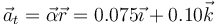 \vec{a}_t=\vec{\alpha}\vec{r}=0.075\vec{\imath}+0.10\vec{k}