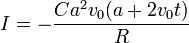 I = -\frac{Ca^2v_0(a+2v_0t)}{R}