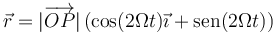 \vec{r}=|\overrightarrow{OP}|\left(\cos(2\Omega t)\vec{\imath}+\mathrm{sen}(2\Omega t)\right)