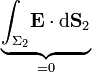 \underbrace{\int_{\Sigma_2}\!\mathbf{E}\cdot\mathrm{d}\mathbf{S}_2}_{=0}