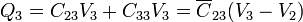 Q_3 = C_{23}V_3 + C_{33}V_3= \overline{C}_{23}(V_3-V_2)