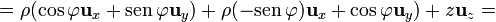 = \rho(\cos\varphi\mathbf{u}_{x}+\mathrm{sen}\,\varphi\mathbf{u}_y)+\rho(-\mathrm{sen}\,\varphi)\mathbf{u}_x+\cos\varphi\mathbf{u}_y)+z\mathbf{u}_{z} =