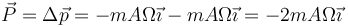 \vec{P}=\Delta \vec{p}=-mA\Omega\vec{\imath}-mA\Omega\vec{\imath}= -2mA\Omega\vec{\imath}