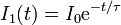 I_1(t) = I_0\mathrm{e}^{-t/\tau}\,