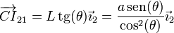 \overrightarrow{CI}_{21}=L\,\mathrm{tg}(\theta)\vec{\imath}_2 = \frac{a\,\mathrm{sen}(\theta)}{\cos^2(\theta)}\vec{\imath}_2