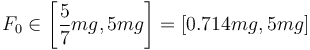 
F_0\in \left[\dfrac{5}{7}mg, 5mg\right] = [0.714mg, 5mg]
