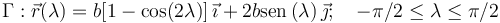 \Gamma: \vec{r}(\lambda) = b[1-\cos(2\lambda)]\,\vec{\imath} +2b\mathrm{sen}\,(\lambda)\,\vec{\jmath};\quad -\pi/2\leq\lambda\leq \pi/2