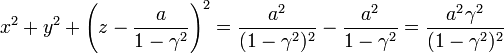 x^2+y^2+\left(z-\frac{a}{1-\gamma^2}\right)^2  = \frac{a^2}{(1-\gamma^2)^2}-\frac{a^2}{1-\gamma^2}=\frac{a^2\gamma^2}{(1-\gamma^2)^2}