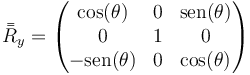 \bar{\bar{R}}_y=\begin{pmatrix}\cos(\theta)& 0&\mathrm{sen}(\theta)\\ 0&1&0\\ -\mathrm{sen}(\theta)&0&\cos(\theta)\end{pmatrix}