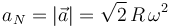 a_N = |\vec{a}|=\sqrt{2}\,R\,\omega^2 