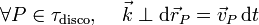\forall P\in\tau_{\mathrm{disco}},\quad \,\vec{k}\perp\mathrm{d}\vec{r}_P=\vec{v}_P\!\ \mathrm{d}t