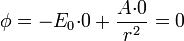 \phi = -E_0{\cdot}0 + \frac{A{\cdot}0}{r^2} = 0