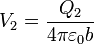 V_2 = \frac{Q_2}{4\pi\varepsilon_0 b}