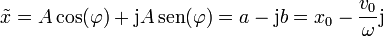 \tilde{x}= A\cos(\varphi)+\mathrm{j}A\,\mathrm{sen}(\varphi)=a-\mathrm{j}b=x_0-\frac{v_0}{\omega}\mathrm{j}