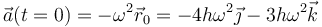 \vec{a}(t=0)=-\omega^2\vec{r}_0=-4h\omega^2\vec{\jmath}-3h\omega^2\vec{k}