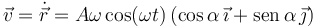 
\vec{v} = \dot{\vec{r}} = A\omega\cos(\omega t)\,(\cos\alpha\,\vec{\imath} + \mathrm{sen}\,\alpha\,\vec{\jmath})
