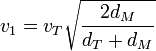 v_1 = v_T \sqrt{\frac{2d_M}{d_T+d_M}}