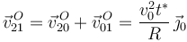 \vec{v}^{\, O}_{21}=\vec{v}^{\, O}_{20}+\vec{v}^{\, O}_{01}=\frac{v_0^2t^{*}}{R}\,\vec{\jmath}_0
