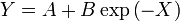 Y = A + B \exp\left(-X\right)