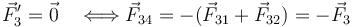 \vec{F}_3^\prime=\vec{0}\quad\Longleftrightarrow\vec{F}_{34}=-(\vec{F}_{31}+\vec{F}_{32})=-\vec{F}_3