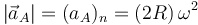 
|\vec{a}_A|=(a_A)_n=(2R)\,\omega^2 
