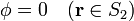 \phi=0\quad(\mathbf{r}\in S_2)