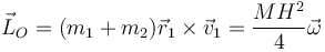 \vec{L}_O = (m_1+m_2)\vec{r}_1\times\vec{v}_1=\frac{MH^2}{4}\vec{\omega}