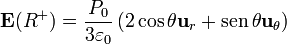 \mathbf{E}(R^+) = \frac{P_0}{3\varepsilon_0}\left(2\cos\theta\mathbf{u}_r+\mathrm{sen}\,\theta\mathbf{u}_\theta\right)