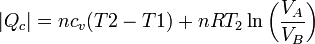 |Q_c|=nc_v(T2-T1)+nRT_2\ln\left(\frac{V_A}{V_B}\right)