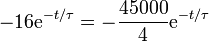 -16\mathrm{e}^{-t/\tau} = -\frac{45000}{4}\mathrm{e}^{-t/\tau}