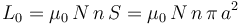 L_0=\mu_0\!\ N\!\  n\!\ S=\mu_0\!\ N\!\  n\!\ \pi\!\ a^2