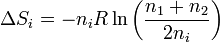 \Delta S_i = -n_iR\ln\left(\frac{n_1+n_2}{2n_i}\right)