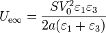 U_{\mathrm{e}\infty}= \frac{SV_0^2\varepsilon_1\varepsilon_3}{2a(\varepsilon_1+\varepsilon_3)}