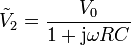 \tilde{V}_2 = \frac{V_0}{1+\mathrm{j}\omega RC}