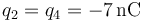 q_2=q_4=-7\,\mathrm{nC}