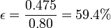 \epsilon = \frac{0.475}{0.80}=59.4\%