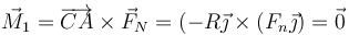 \vec{M}_1 = \overrightarrow{CA}\times \vec{F}_N = (-R\vec{\jmath}\times(F_n\vec{\jmath})=\vec{0}