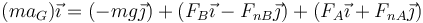 (ma_G)\vec{\imath}=\left(-mg\vec{\jmath}\right)+\left(F_B\vec{\imath}-F_{nB}\vec{\jmath}\right)+\left(F_A\vec{\imath}+F_{nA}\vec{\jmath}\right)