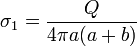 \sigma_1=\frac{Q}{4\pi a(a+b)}