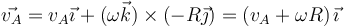 \vec{v_A}=v_A\vec{\imath}+(\omega\vec{k})\times(-R\vec{\jmath})=\left(v_A+\omega R\right)\vec{\imath}