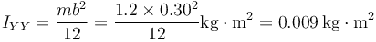 I_{YY}=\frac{mb^2}{12}=\frac{1.2\times 0.30^2}{12}\mathrm{kg}\cdot \mathrm{m}^2 = 0.009\,\mathrm{kg}\cdot \mathrm{m}^2