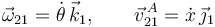 
\vec{\omega}_{21} = \dot{\theta}\,\vec{k}_1,
\qquad
\vec{v}^{\,A}_{21} = \dot{x}\,\vec{\jmath}_1
