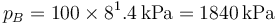 p_B = 100\times 8^1.4\,\mathrm{kPa} = 1840\,\mathrm{kPa}